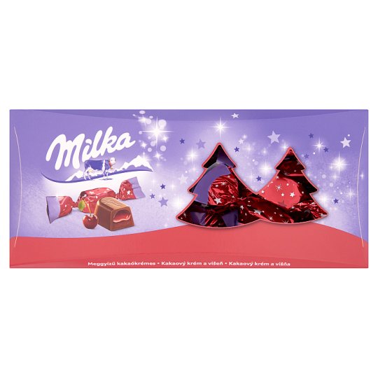 Milka alpesi tejcsokoládé szaloncukor meggyízű kakaós krémtöltelékkel és meggyes töltelékkel 350 g