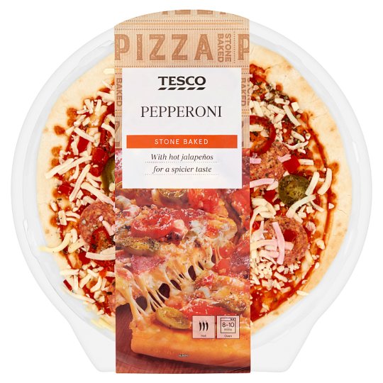 Tesco Pepperoni paradicsomos, sajtos, paprikás, szalámis és Jalapeno paprikás pizza 388 g