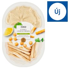 Tesco Hummus csicseriborsókrém szezámmagkrémmel, limelével és grissini kenyér rudacskákkal 140 g