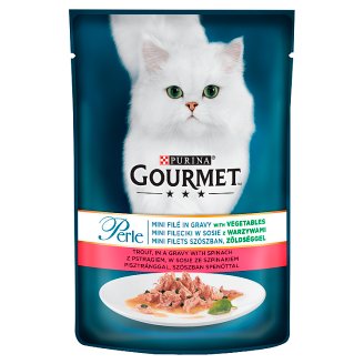 Gourmet Perle teljes értékű állateledel felnőtt macskák részére pisztránggal és spenóttal 85 g