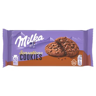 Milka Sensations középen puha kakaós keksz alpesi tejcsokoládé darabkákkal 156 g