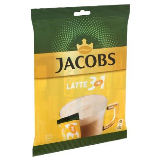 Jacobs Latte 3in1 instant kávéitalpor cukorral és sovány tejporral ízesítve 10 db 125 g