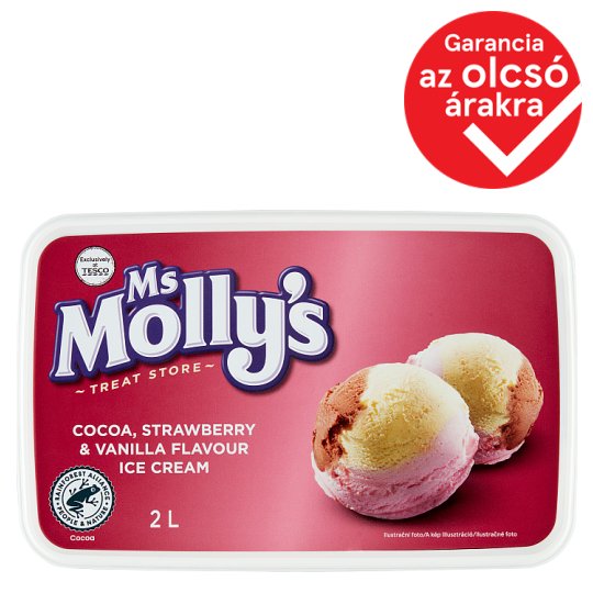 Ms Molly's  kakaó-, eper- és vanília ízű jégkrém 2 l