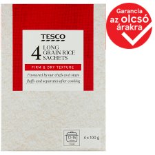 Tesco "A" minőségű, hosszú szemű rizs főzőtasakban 4 x 100 g (400 g)