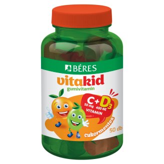 Béres VitaKid C+D₃ gumivitamin, cukormentes gumitabletta étrend-kiegészítő 50 db 150 g