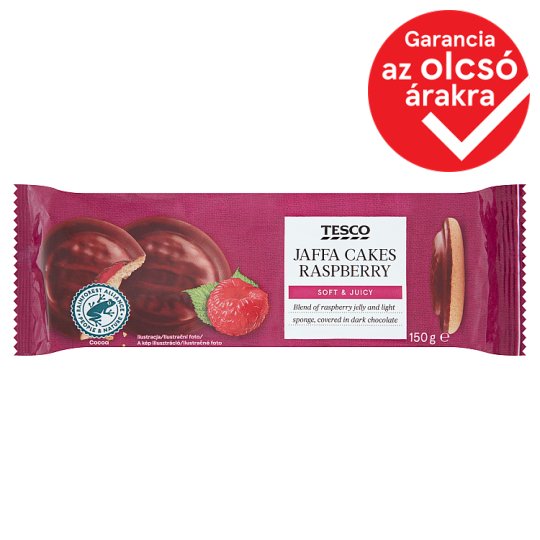Tesco étcsokoládéval bevont piskótatallér málnás zselével 150 g