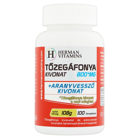 Herman Vitamins Tőzegáfonya Kivonat 800 mg +Aranyvessző kivonat étrend-kiegészítő 100 db 108 g