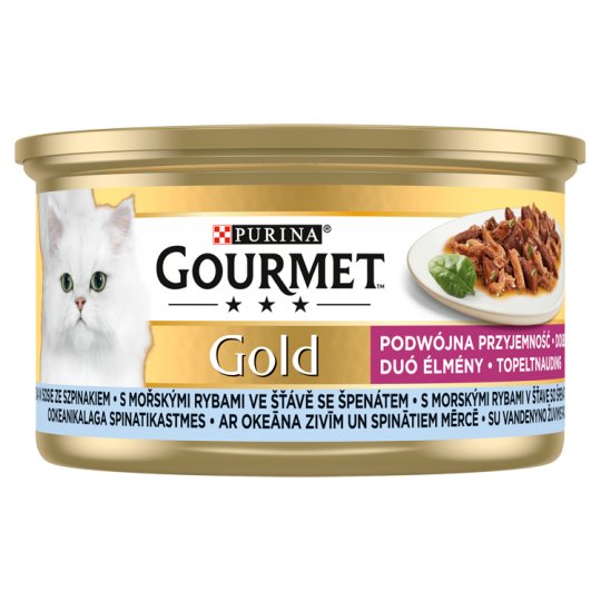 Gourmet Gold teljes értékű állateledel felnőtt macskáknak tengeri hallal szószban spenóttal 85 g