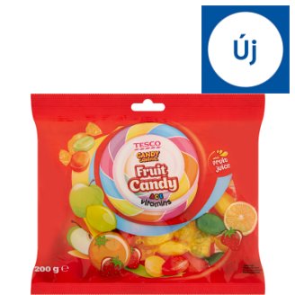 Tesco Candy Carnival citrom-, narancs-, alma- és eperízű töltött keménycukorka 200 g
