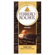 Ferrero Rocher Dark Premium Bar Chocolate with Hazelnut Filling and Hazelnut Pieces 90 g