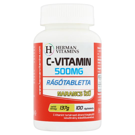 Herman Vitamins C-vitamin 500 mg étrend-kiegészítő narancs ízű rágótabletta 100 db 137 g