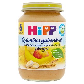 HiPP Gyümölcs Gabonával BIO banános alma teljes kiőrlésű gabonával bébiétel 6 hónapos kortól 190 g