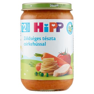 HiPP BIO tejszármazékmentes zöldséges tészta csirkehússal bébiétel 12 hónapos kortól 220 g