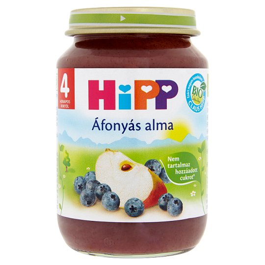 HiPP glutén- és tejszármazékmentes áfonyás alma bébidesszert 4 hónapos kortól 190 g