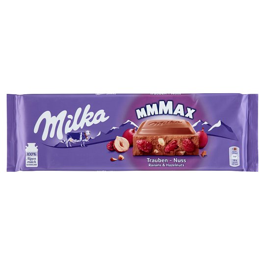 Milka alpesi tejcsokoládé mazsolával és mogyoródarabokkal 270 g