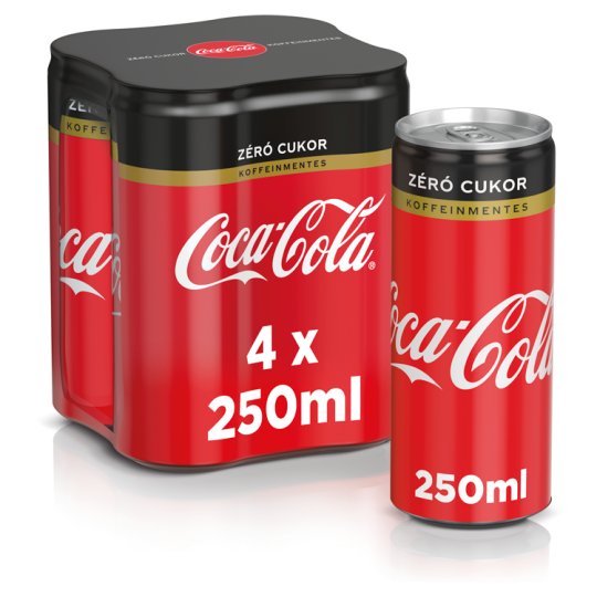 Coca-Cola Zero koffeinmentes, energiamentes szénsavas üdítőital édesítőszerekkel 4 x 250 ml