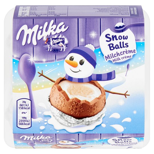Milka Snow Balls alpesi tejcsokoládé tejes krémtöltelékkel 4 db 112 g