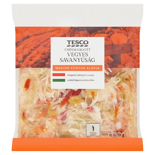 Tesco csípős vágott vegyes savanyúság édesítőszerrel 700 g