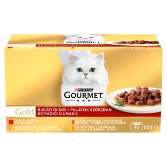 Gourmet Gold falatok szószban teljes értékű állateledel felnőtt macskáknak 4 ízben 4 x 85 g