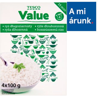Tesco Value hosszúszemű "B" minőségű rizs főzőtasakban 4 x 100 g