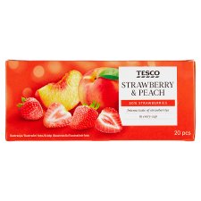 Tesco aromatizált, filteres gyümölcstea eperrel és őszibarackkal ízesítve 20 filter 40 g