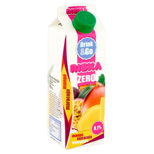 Riska Drink & Go Zero mangó-maracuja élőflórás, laktózmentes sovány ivójoghurt 450 g