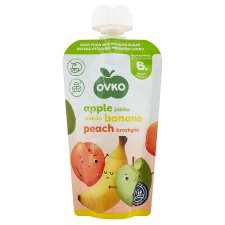 Ovko alma-banán-őszibarack gyümölcspüré bébidesszert 6 hónapos kortól 120 g