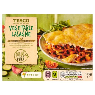 Tesco gyorsfagyasztott zöldséges lasagne Cheddar sajttal szórva 375 g