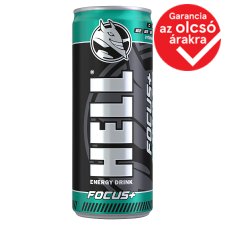 HELL Focus+ mangó-, narancs- és tuttifruttiízű, koffeintartalmú, szénsavas alkoholmentes ital 250 ml