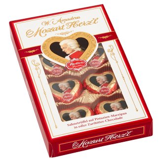 Reber Mozart Herz'l praliné étcsokoládéban, pisztácia-marcipánnal és trüffel töltelékkel 80 g