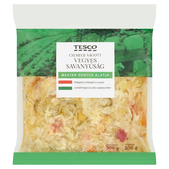 Tesco csemege vágott vegyes savanyúság édesítőszerrel 700 g