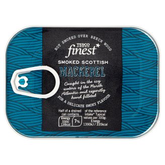 Tesco Finest csípős, füstölt makrélafilék napraforgóolajban 110 g