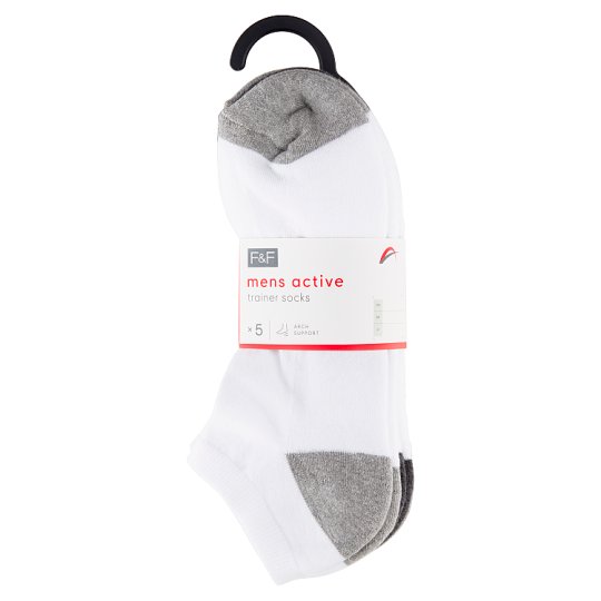 F&F Mens 5 Pack Cushion White Sock 9 to 12 Tesco Online, Tesco From