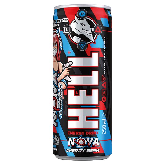 HELL GAMER DRINK Nova Black Cherry and Tuttifrutti Flavored Caffeinated