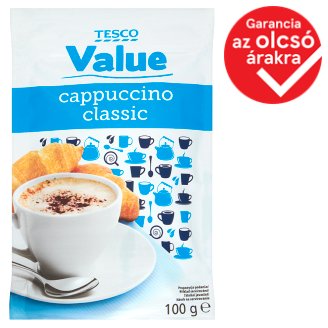 Tesco Value Cappuccino Classic azonnal oldódó italpor kávé- és pótkávékivonattal 100 g