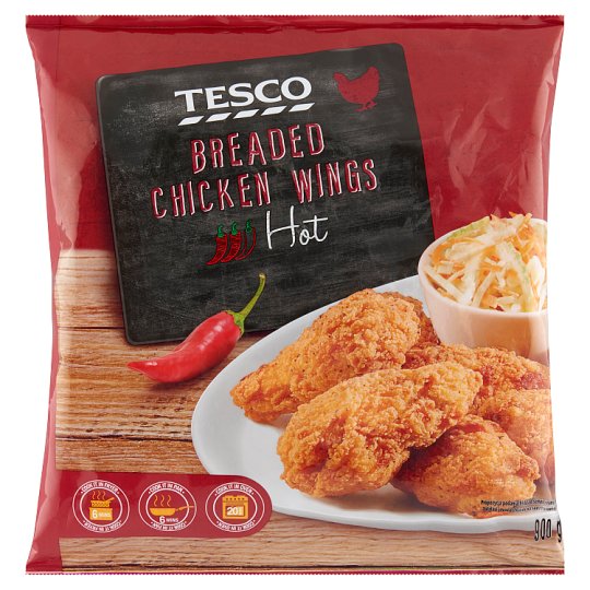 Tesco panírozott, készre sütött, gyorsfagyasztott csípős csirkeszárnyak 900 g