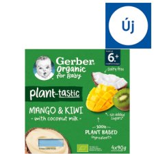 Gerber Organic kókusztej alapú mangó-kiwi ízű bio babadesszert 6 hónapos kortól 4 x 90 g (360 g)