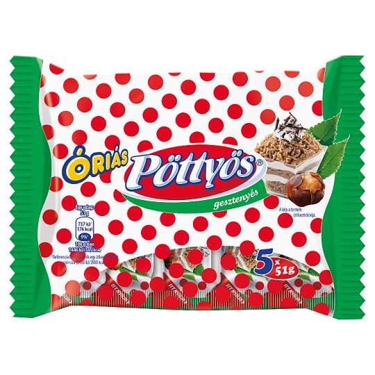 Pöttyös Óriás Rudi gesztenyés desszertkészítmény kakaós étbevonattal 5 db 255 g