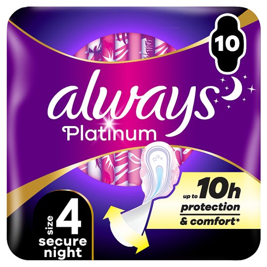 Always Platinum Secure Night (Size 4) Sanitary Towels With Wings 10 Pads -  Tesco Online, Tesco From Home