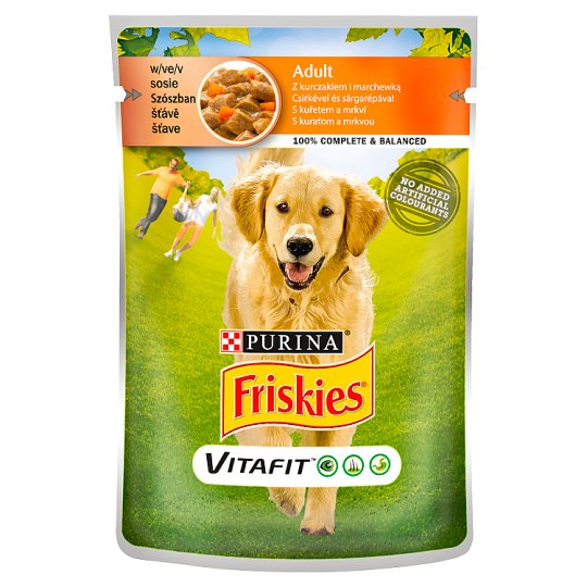 Friskies Vitafit teljes értékű állateledel felnőtt kutyáknak csirkével, sárgarépával szószban 100 g