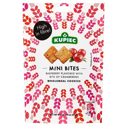 Kupiec Mini Bites málnás-vörösáfonyás gabona snack 50 g