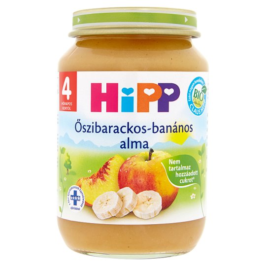 HiPP glutén- és tejszármazékmentes őszibarackos-banános alma bébidesszert 4 hónapos kortól 190 g