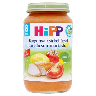 HiPP BIO glutén- és tejszármazékmetes burgonya csirkével paradicsommártásban 8 hónapos kortól 220 g