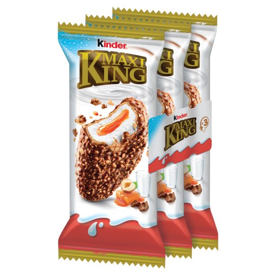 Kinder Maxi King karamellás-tejes töltésű ostya mogyoródarabkás tejcsokoládé-bevonattal 3 db 105 g