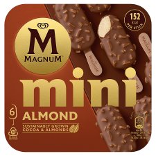 Magnum Mini Vanilla Ice Cream with Milk Chocolate Coating and Almond Pieces 6 x 55 ml (330 ml)