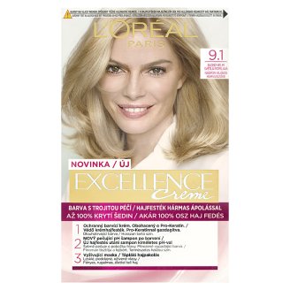 L'Oréal Paris Excellence Creme 9.1 Nagyon Világos Hamvasszőke tartós krémhajfesték