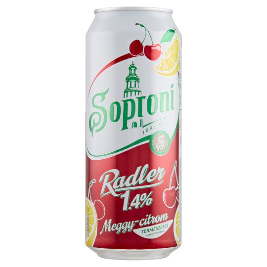 Soproni Radler meggy-citromos sörital 1,4% 0,5 l doboz