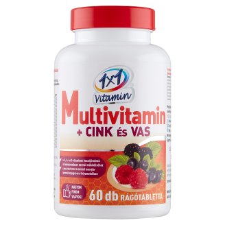 1x1 Vitaday Multivitamin + Cink és Vas erdei gyümölcs ízű étrend-kiegészítő rágótabletta 60 db 60 g