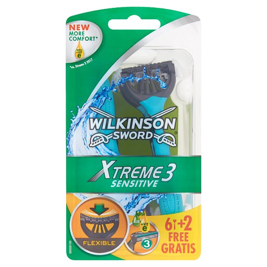 Wilkinson Sword Xtreme3 Sensitive Disposable Razor with 3 Blades and a Lubricant Strip 8 pcs