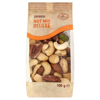Tesco Nut Mix Deluxe mandula, pekándió, makadámiadió, kesudió és pisztácia keveréke 100 g